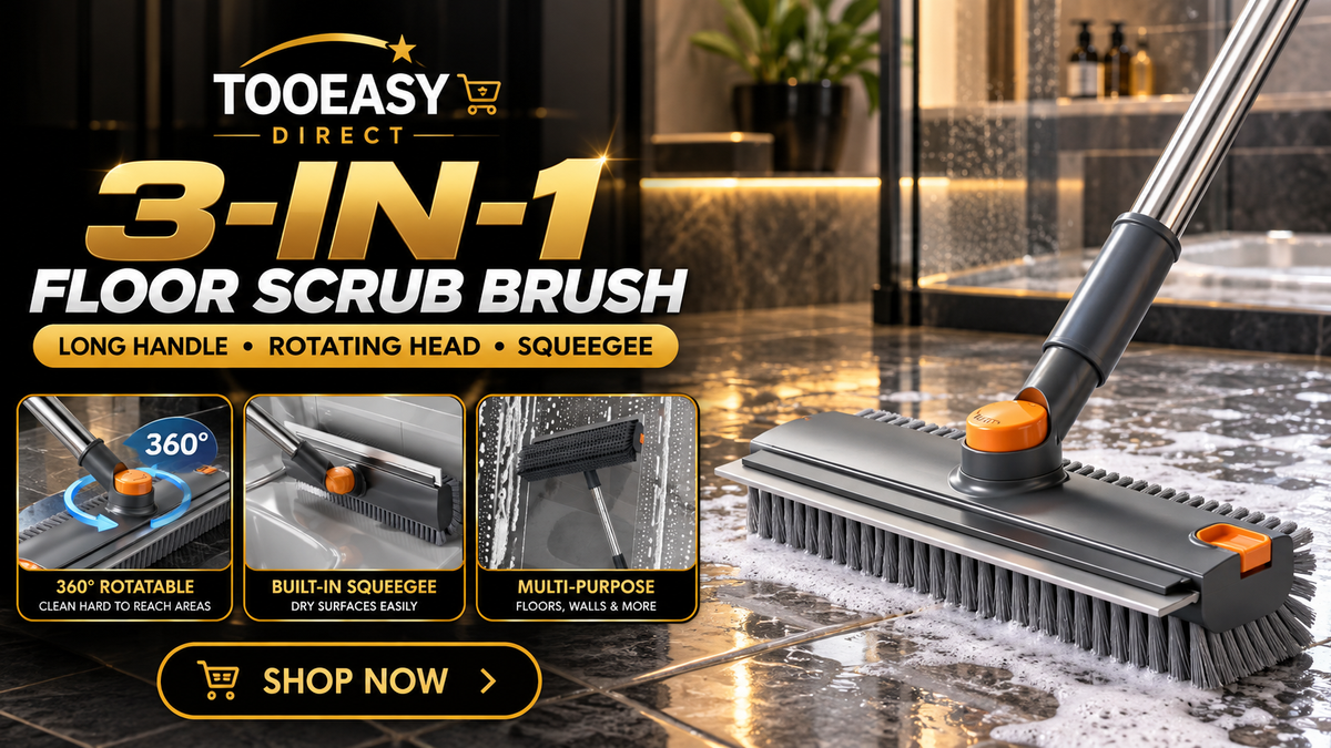 3-in-1 Floor Scrub Brush with Long Handle & Squeegee