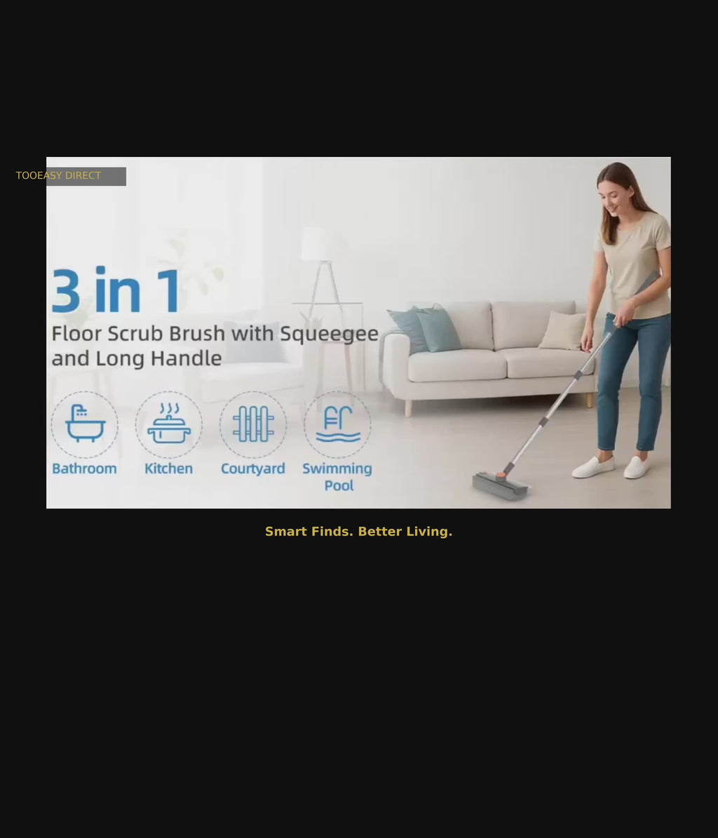 3-in-1 Floor Scrub Brush with Long Handle & Squeegee