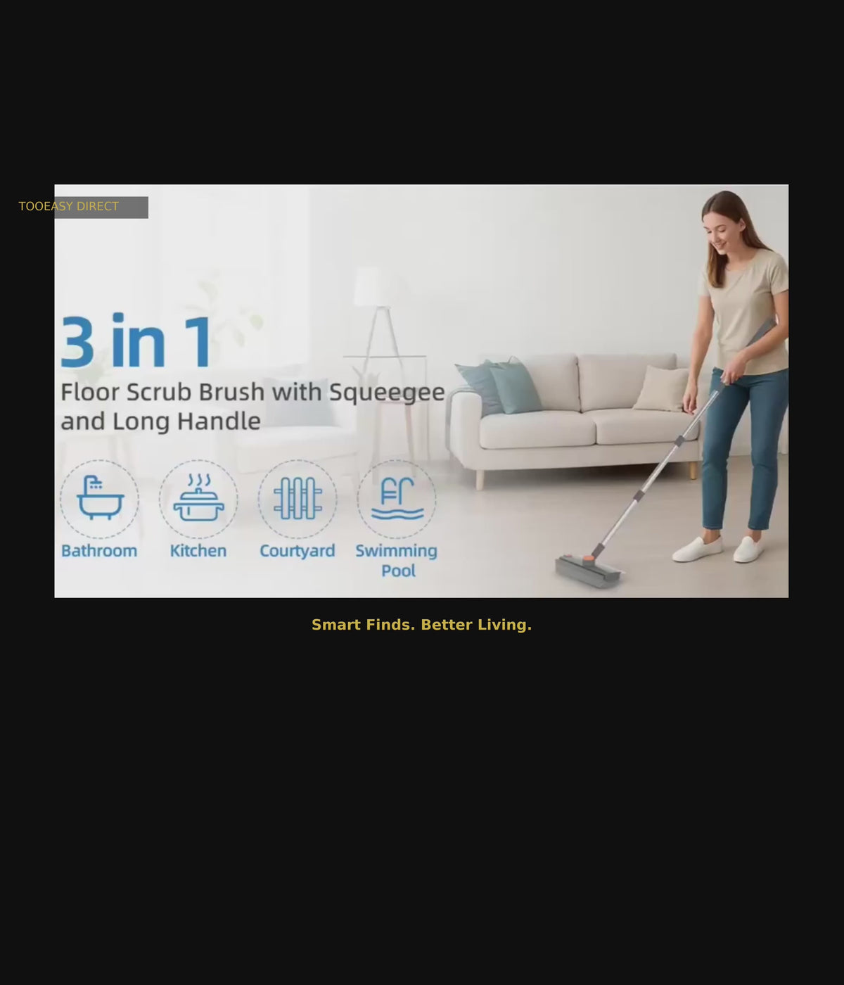 3-in-1 Floor Scrub Brush with Long Handle & Squeegee